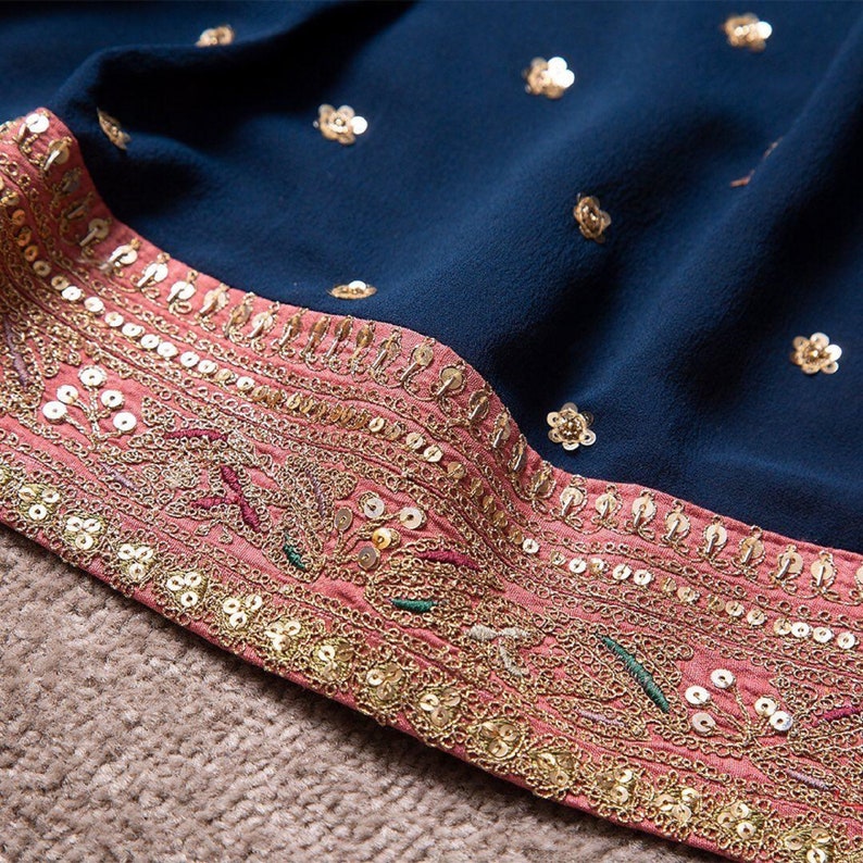 Navy Blue Colour Hand Embroidery Saree With Blouse