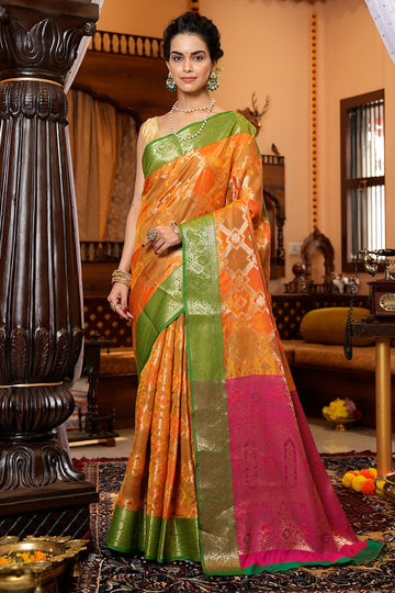 Precious Orange Organza Silk Saree With Sophisticated Blouse Piece
