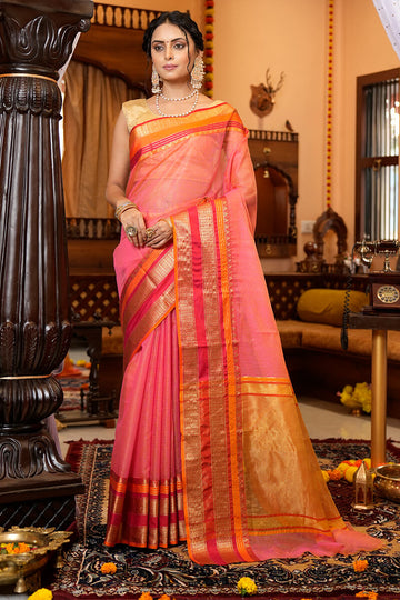 Woebegone Pink Soft Silk Saree With Proficient Blouse Piece