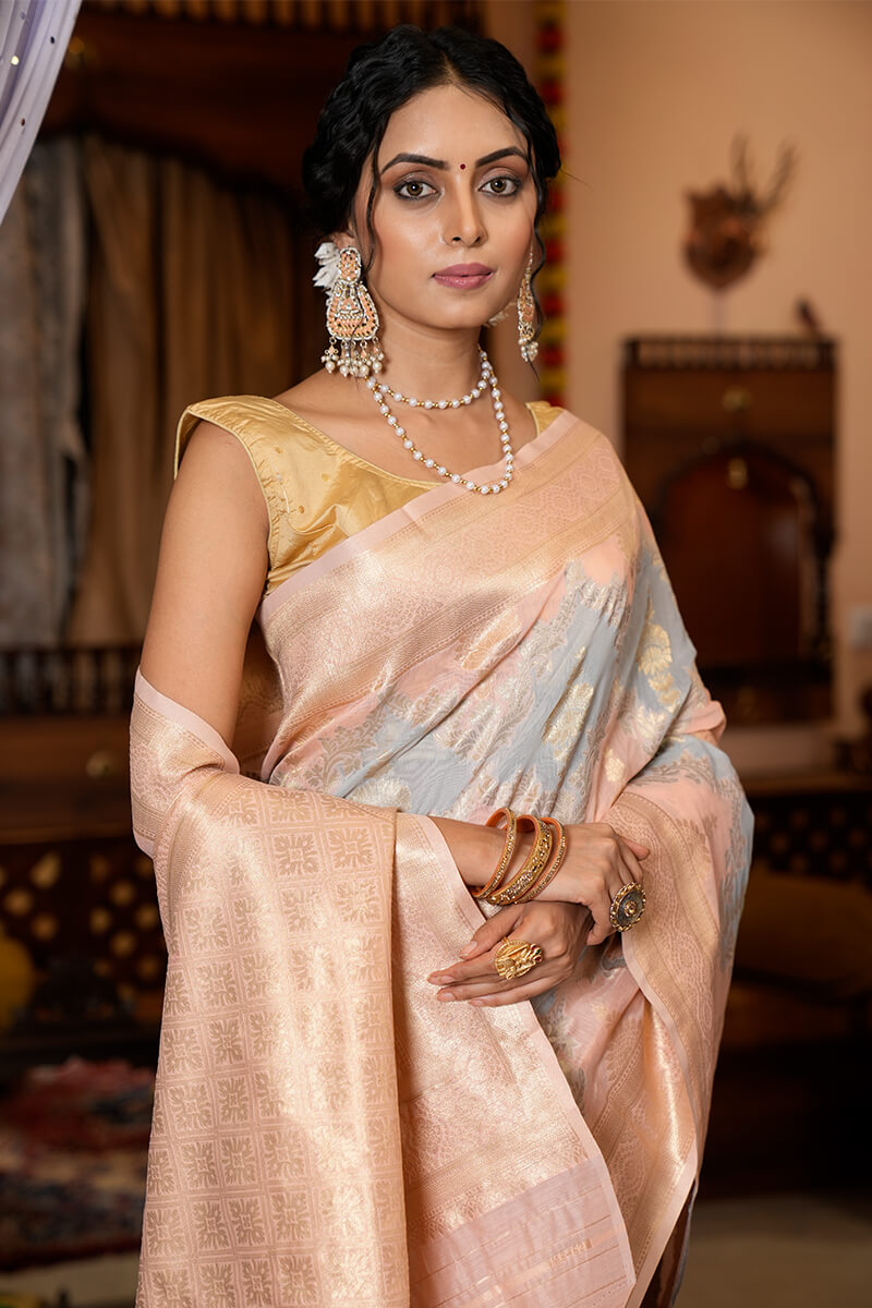 Susurrous Grey Linen Cotton Silk Saree With Epiphany Blouse Piece