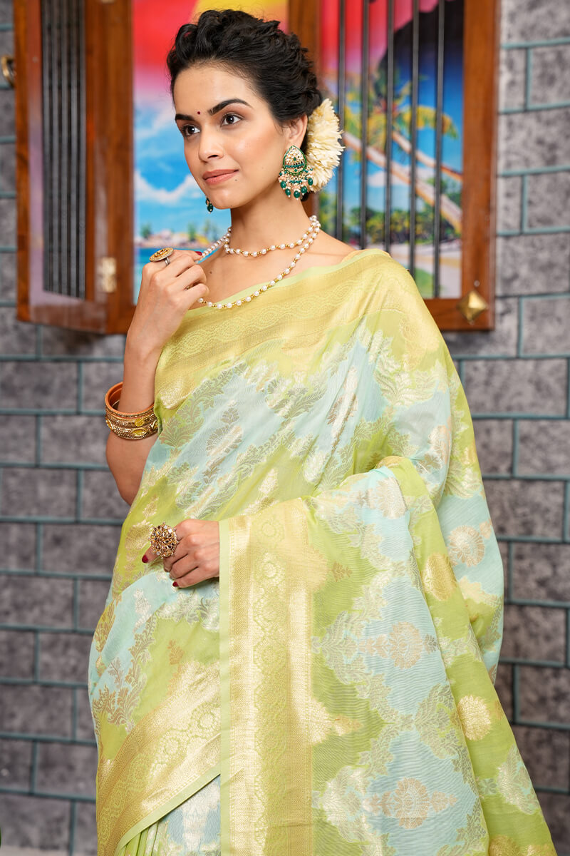 Devastating Sky Linen Cotton Silk Saree With Admirable Blouse Piece
