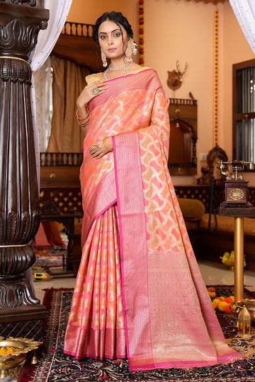 Efflorescence Pink Organza Silk Saree With Fantabulous Blouse Piece