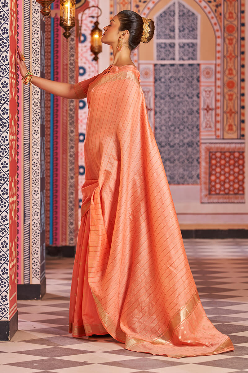Enchanting Orange Linen Cotton Silk Saree With Exuberant Blouse Piece
