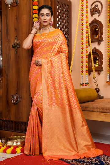 Sumptuous Orange Kanjivaram Silk With Woebegone Blouse Piece