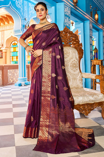 Unique Purple Banarasi Silk Saree With Outstanding Blouse Piece