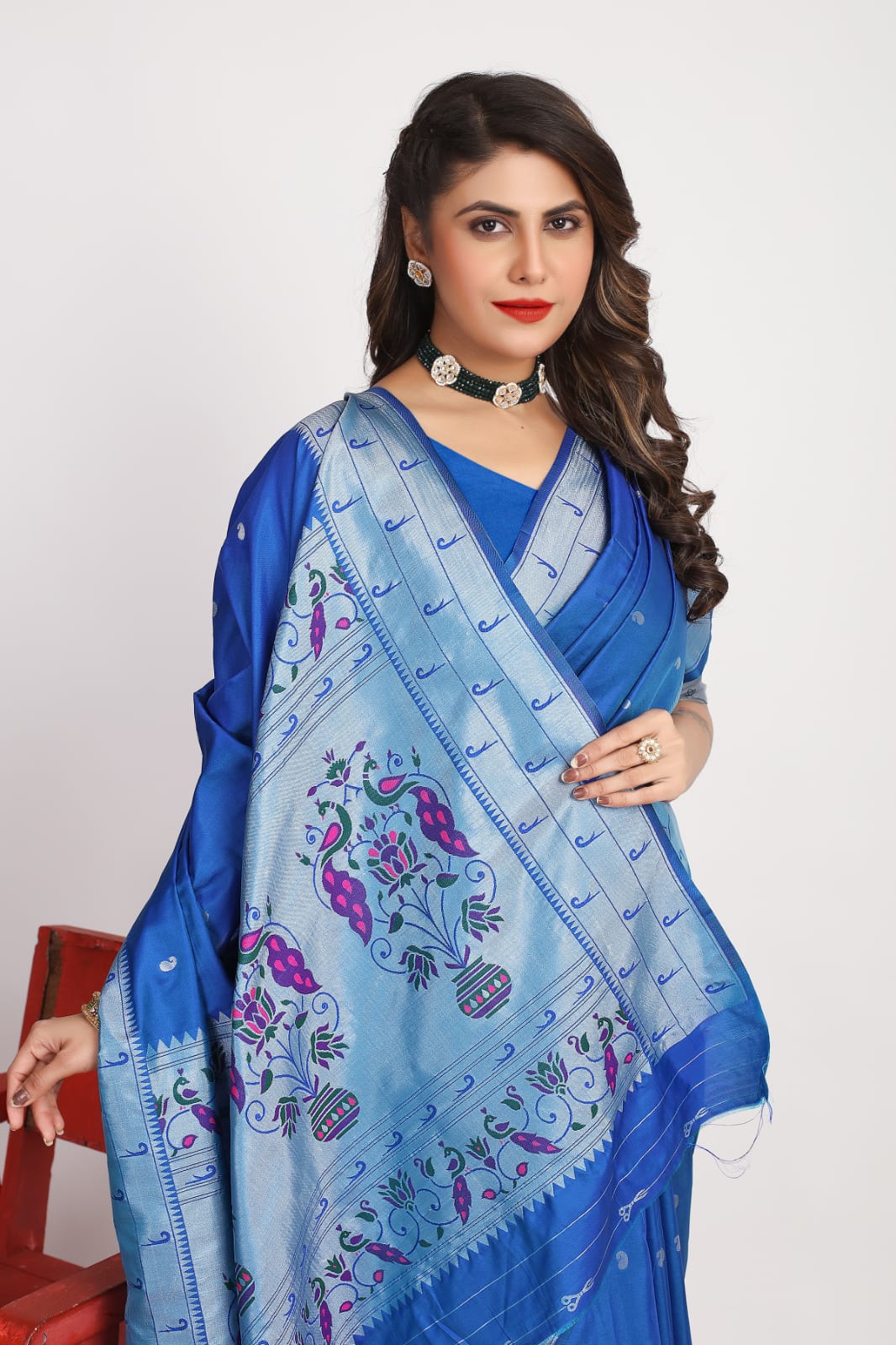 Gorgeous Blue Paithani Silk Saree With Alluring Blouse Piece