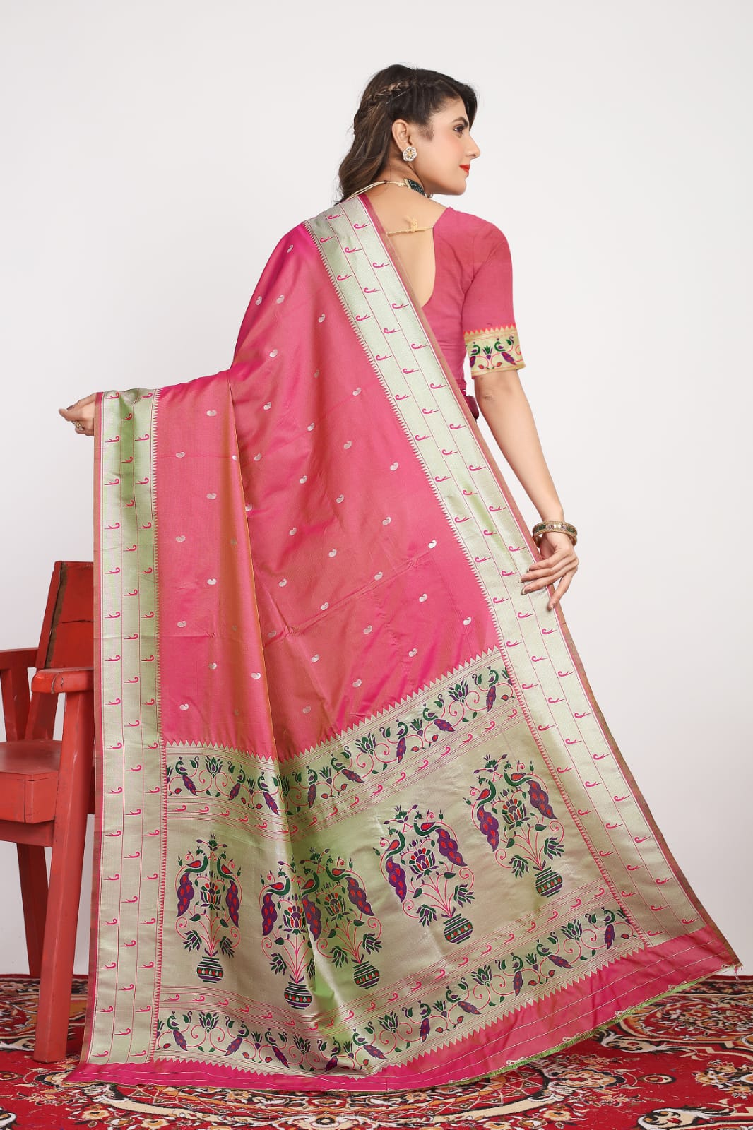 Beautiful Pink Paithani Silk Saree With Demanding Blouse Piece