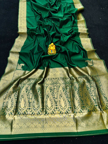 Nemesis Dark Green Soft Banarasi Silk Saree With Petrichor Blouse Piece