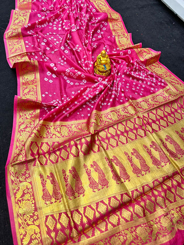 Amazing Dark Pink Banarasi Silk Saree With Precious Blouse Piece