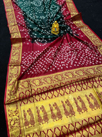 Sophisticated Dark Green Banarasi Silk Saree With Energetic Blouse Piece