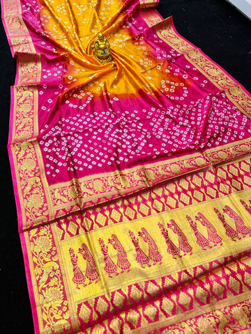 A dreamy Yellow Banarasi Silk Saree With Exquisite Blouse Piece