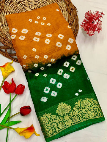 Moiety Orange Bandhani Silk Saree With Palimpsest Blouse Piece