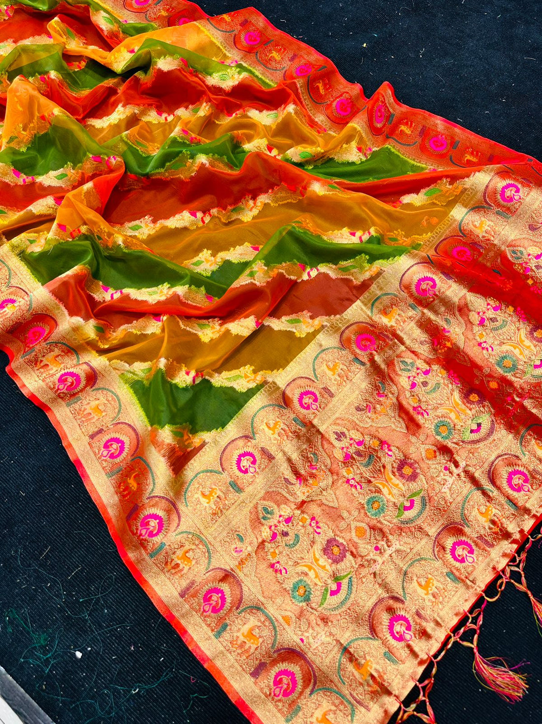 Jazzy Multicolor Orgeanza Silk Saree With Appealing Blouse Piece