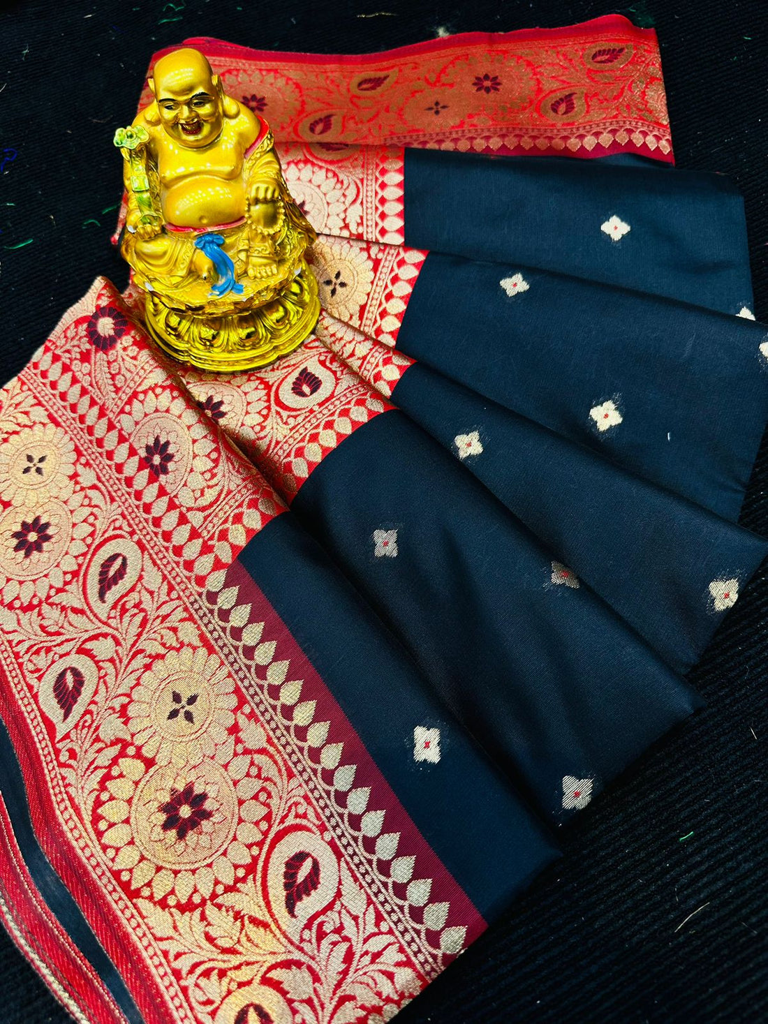 Felicitous Black Banarasi Silk Saree With Demure Blouse Piece