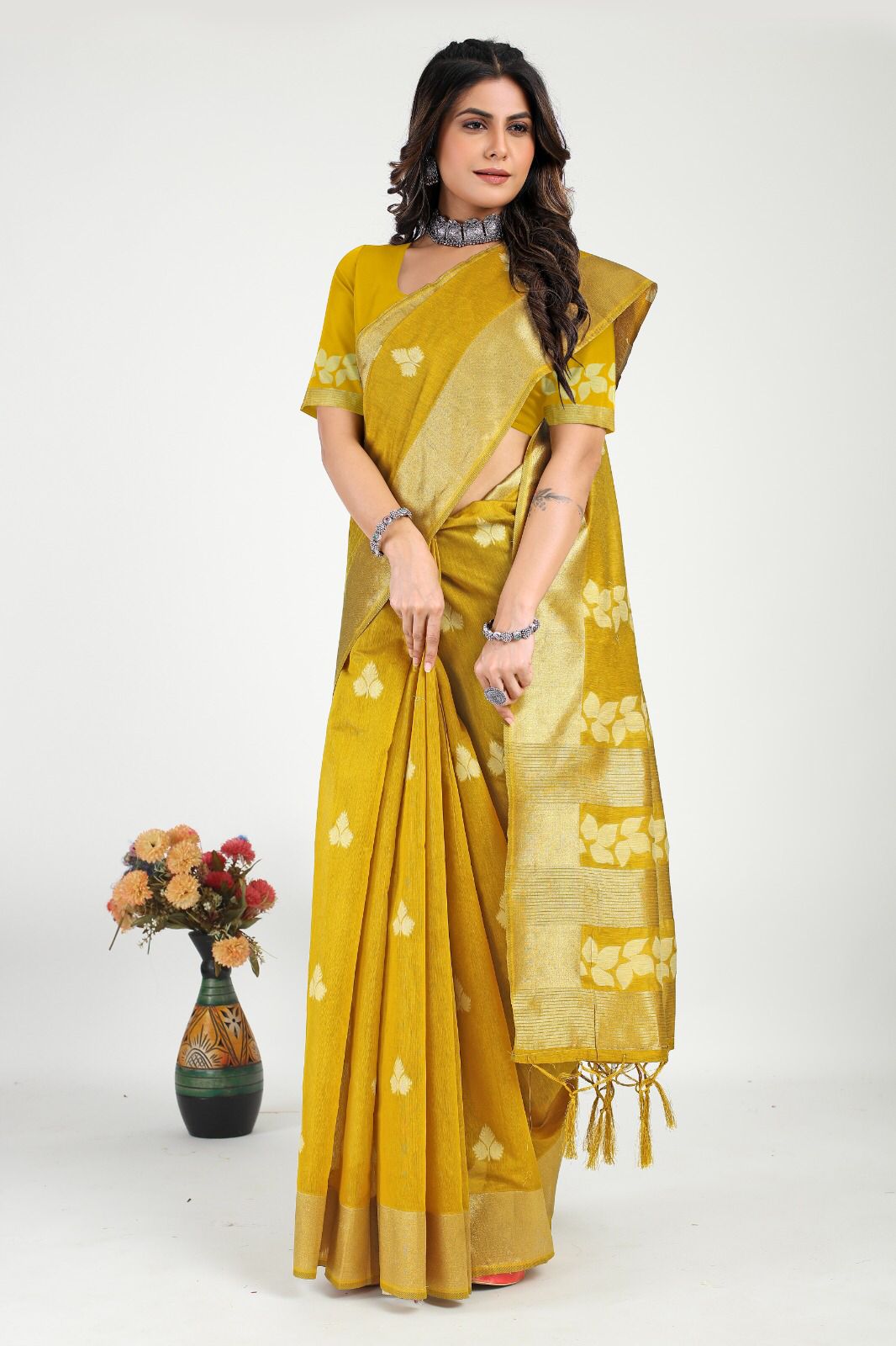 Desirable Yellow Cotton Silk Saree With Twirling Blouse Piece