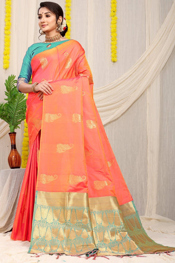 Alluring Peach Banarasi Silk With Wonderful Blouse Piece