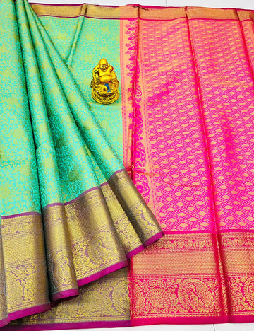 Designer Sea Green Kanjivaram Silk With Classic Blouse Piece