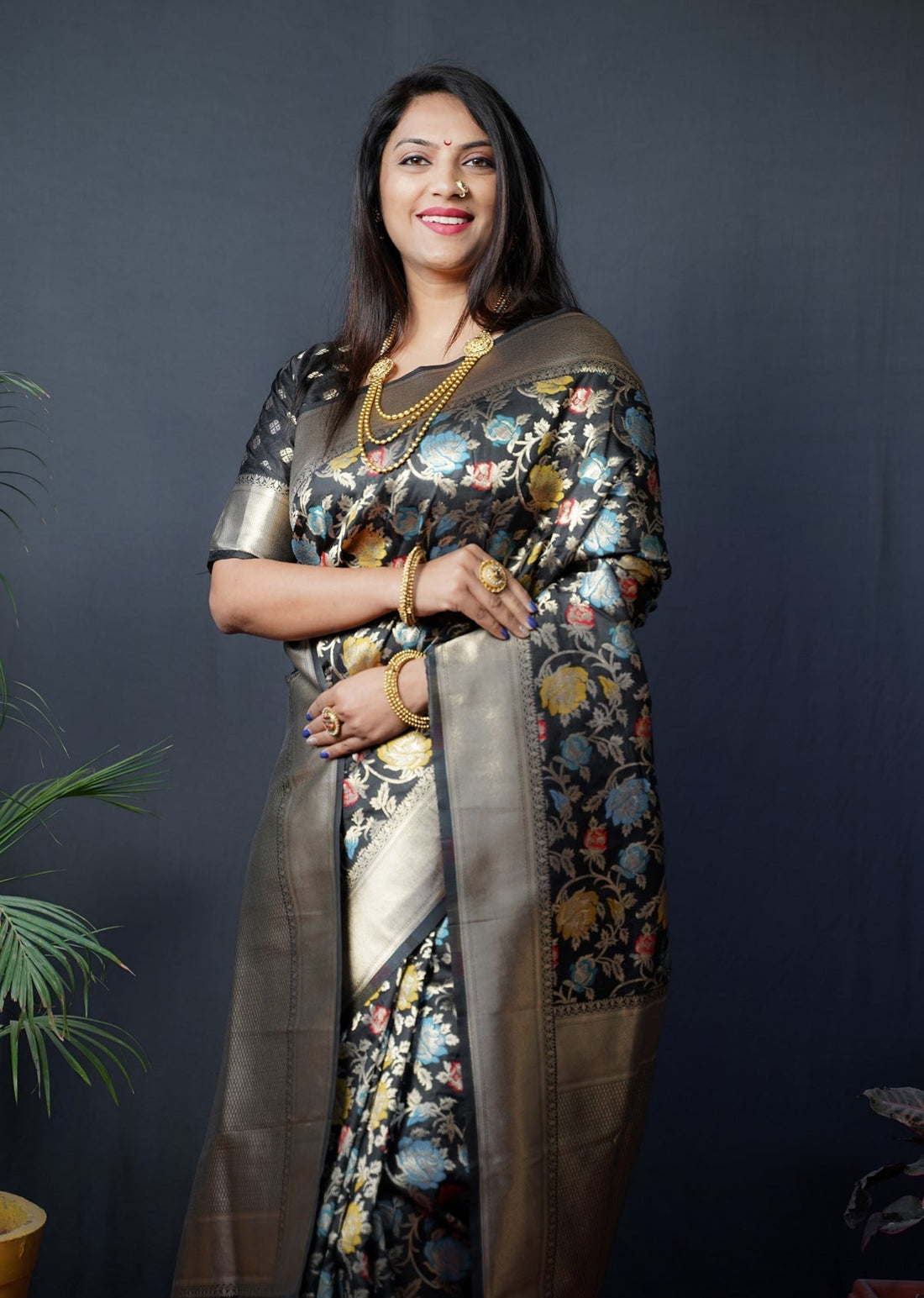 Pretty Black Kanjivaram Silk With Lovely Blouse Piece
