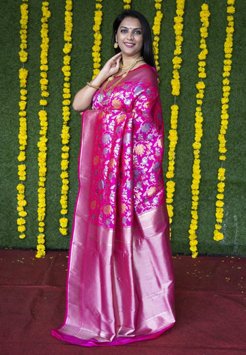 Capricious Pink Kanjivaram Silk With Unique Blouse Piece