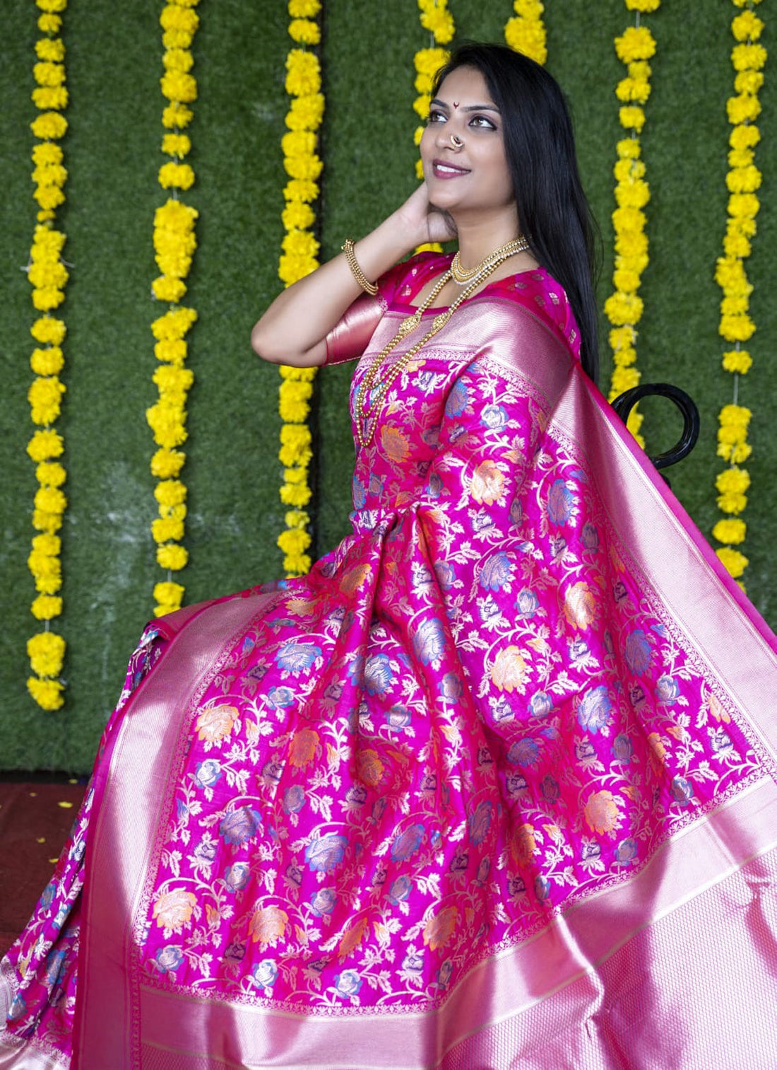 Capricious Pink Kanjivaram Silk With Unique Blouse Piece