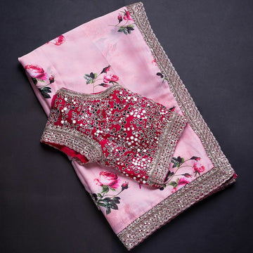 Pink and Shine Mirror Saree Set