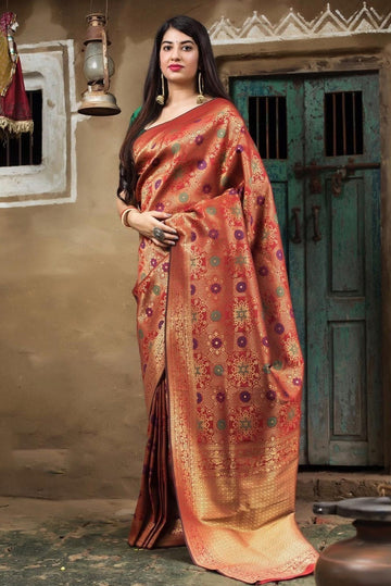Mesmeric Red Soft Silk Saree With Intricate Blouse Piece
