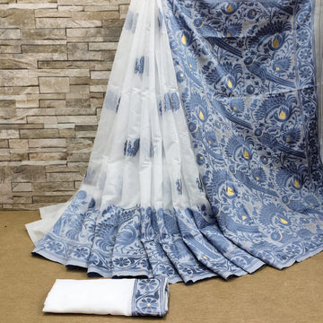 Lagniappe White Cotton Silk Saree With Palimpsest Blouse Piece