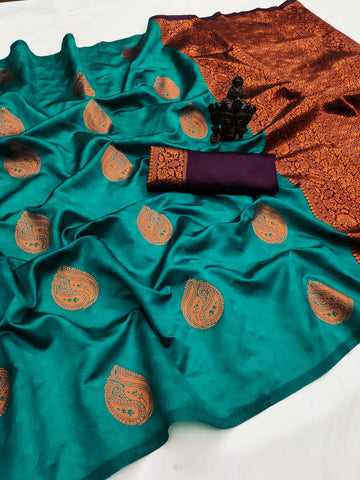 Serendipity Rama Soft Silk Saree With Moiety Blouse Piece