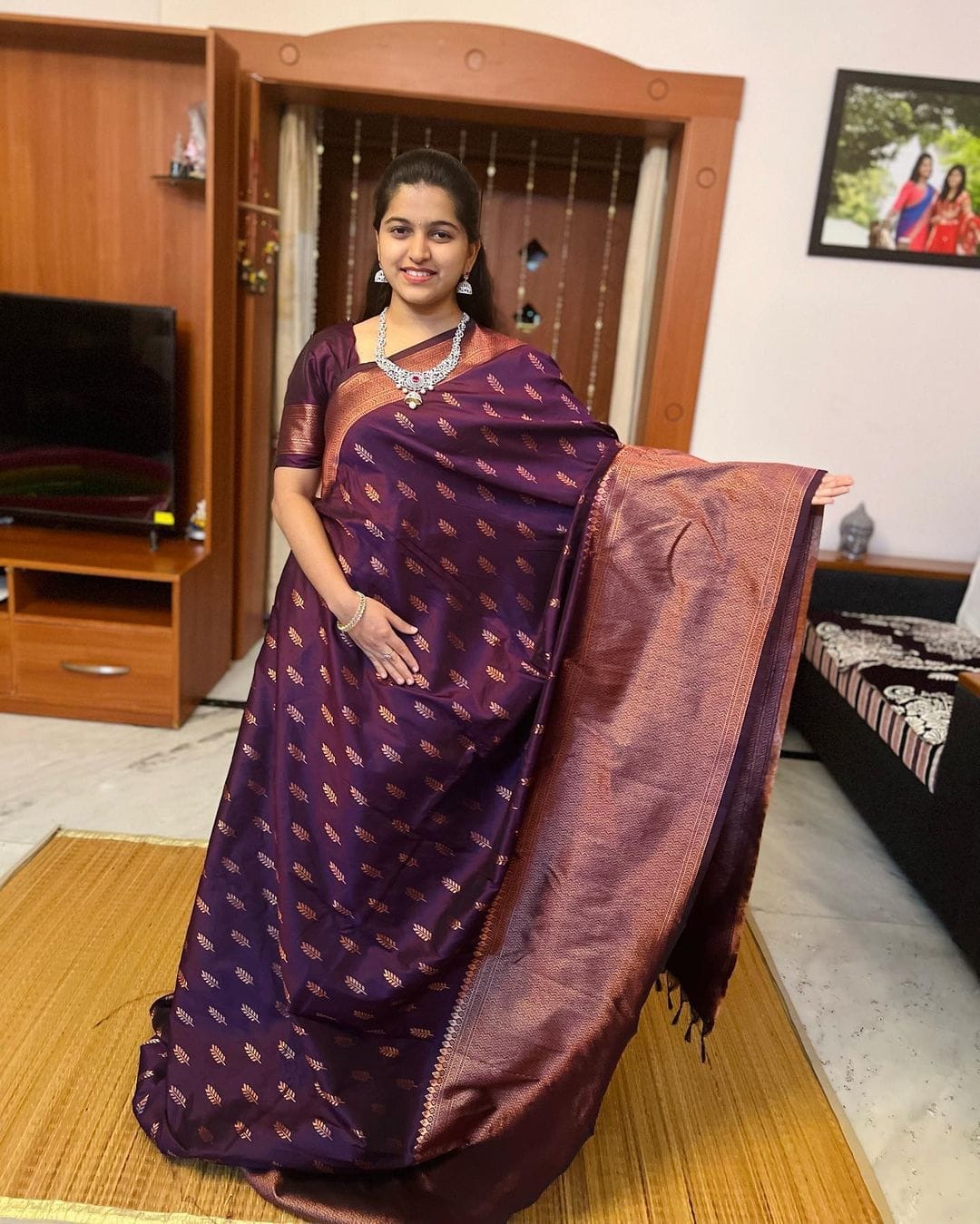 Exquisite Wine Soft Silk Saree With Admirable Blouse Piece