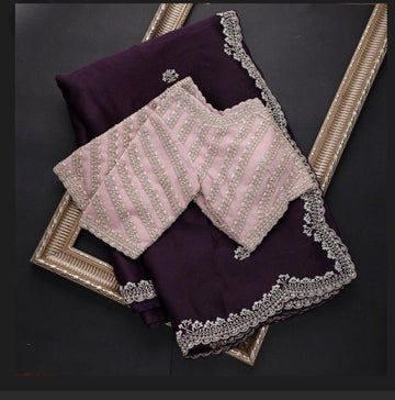 Super Hit Wine Color Saree With Work