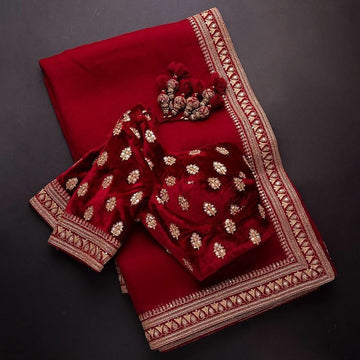 Red Color Saree With Antique Finished Set